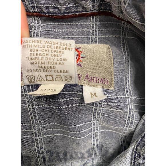 The Territory Ahead Blue Gray Textured Plaid Silk Cotton Shirt Men’s M Classic - Picture 5 of 9